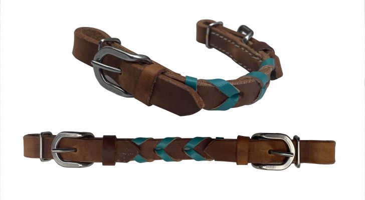 Showman Argentina Cow Leather braided curb strap with accent leather color and buckles #4